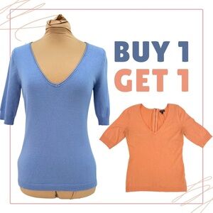 Express (Med - VGC) 2 Tops: Coral and Blue Elbow-Length Shirts